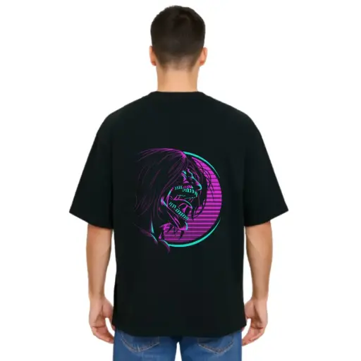 Black Oversized Anime T Shirt  - Titan Attack 5