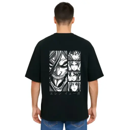 Black Oversized Anime T Shirt  - Titan Attack 6