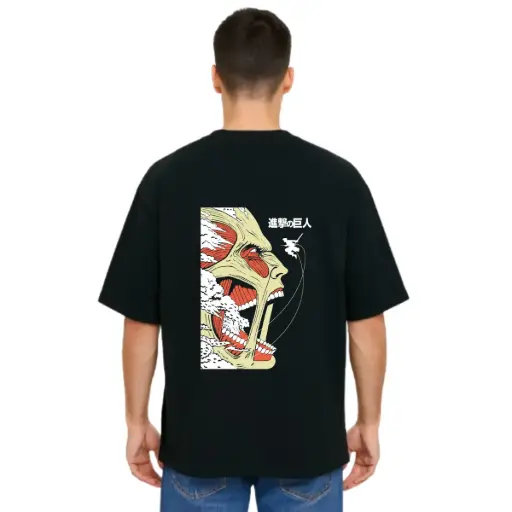Black Oversized Anime T Shirt  - Titan Attack 7