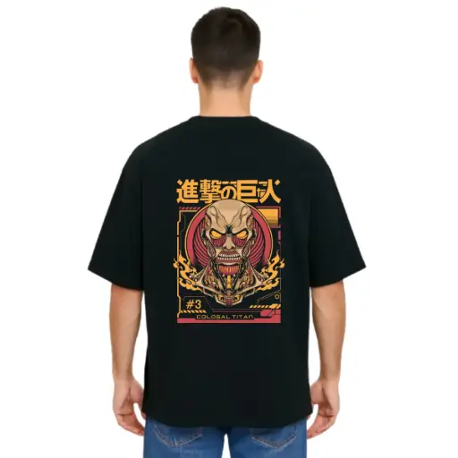 Black Oversized Anime T Shirt  - Titan Attack 8