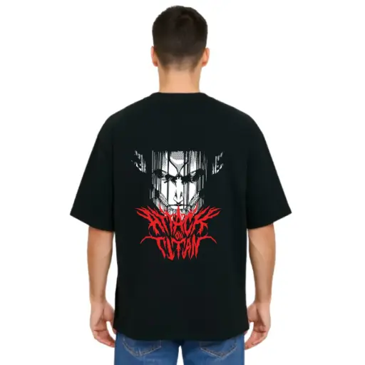 Black Oversized Anime T Shirt  - Titan Attack 9
