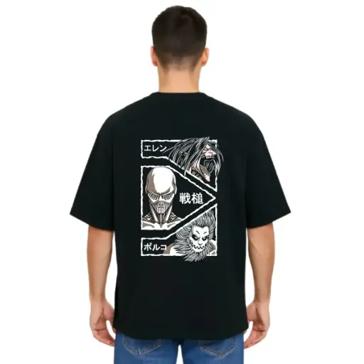 Black Oversized Anime T Shirt  - Titan Attack 11