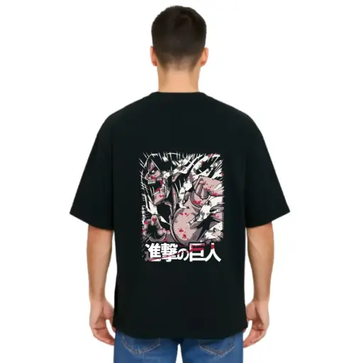 Black Oversized Anime T Shirt  - Titan Attack 12