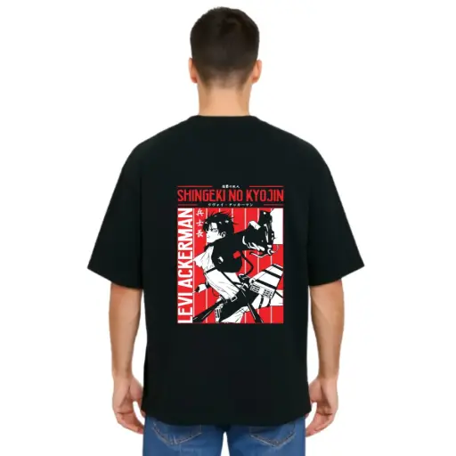 Black Oversized Anime T Shirt  - Titan Attack 14