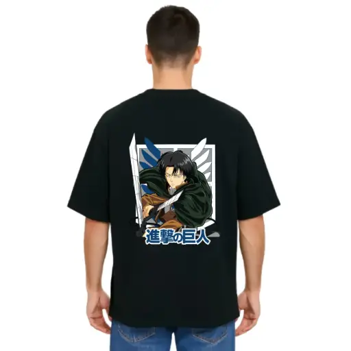 Black Oversized Anime T Shirt  - Titan Attack 15