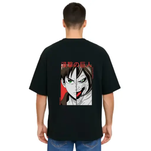 Black Oversized Anime T Shirt  - Titan Attack 16