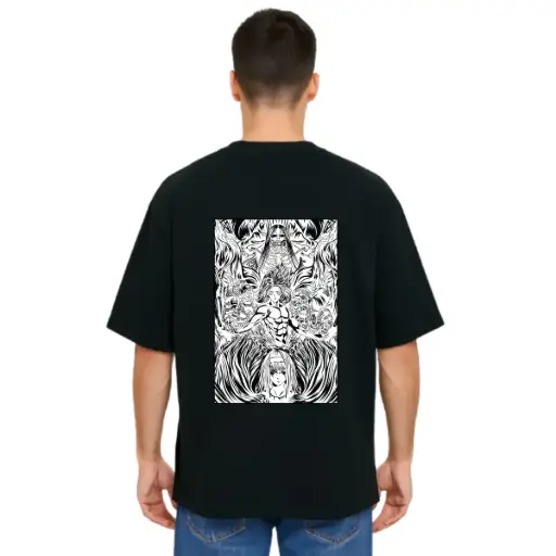 Black Oversized Anime T Shirt  - Titan Attack 17