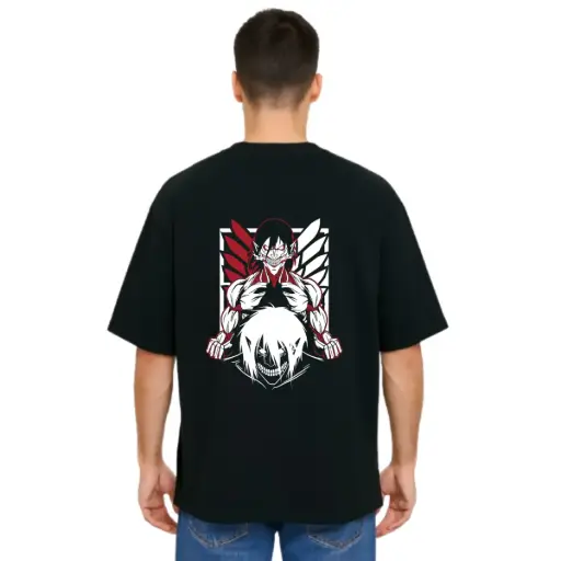 Black Oversized Anime T Shirt  - Titan Attack 18