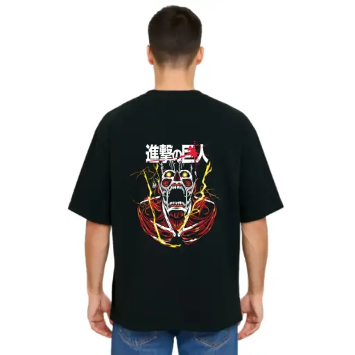 Black Oversized Anime T Shirt  - Titan Attack 19