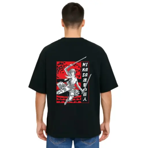 Black Oversized Anime T Shirt  - Titan Attack 21