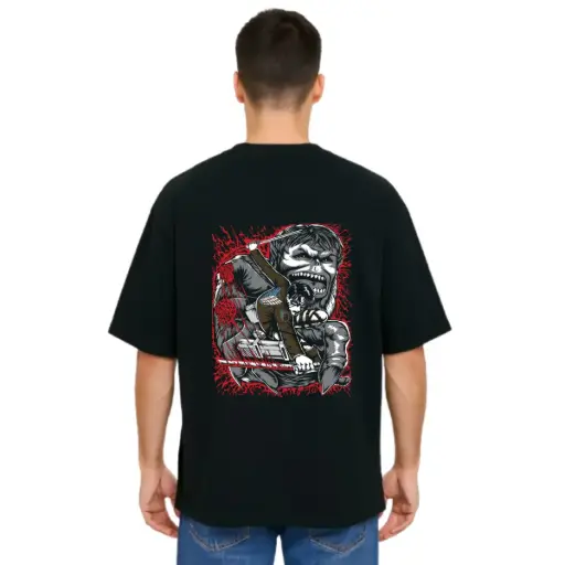 Black Oversized Anime T Shirt  - Titan Attack 22