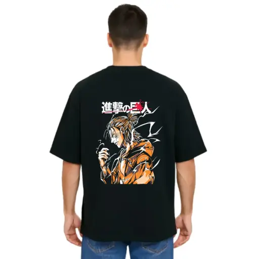 Black Oversized Anime T Shirt  - Titan Attack 23