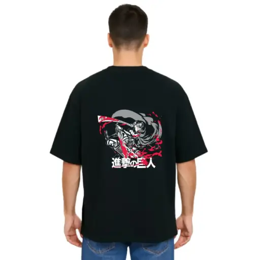 Black Oversized Anime T Shirt  - Titan Attack 24